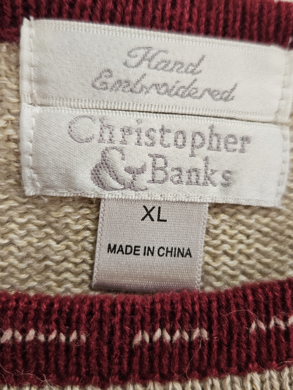Vintage Christopher Banks Fall Sweater Womens XL Hand Embriodered Leaves Trees - Picture 6 of 11